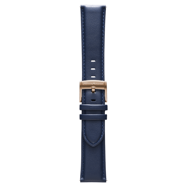 Pininfarina Genuine Italian Leather 22mm Watch Strap – Dark Blue - Rose Gold Buckle -