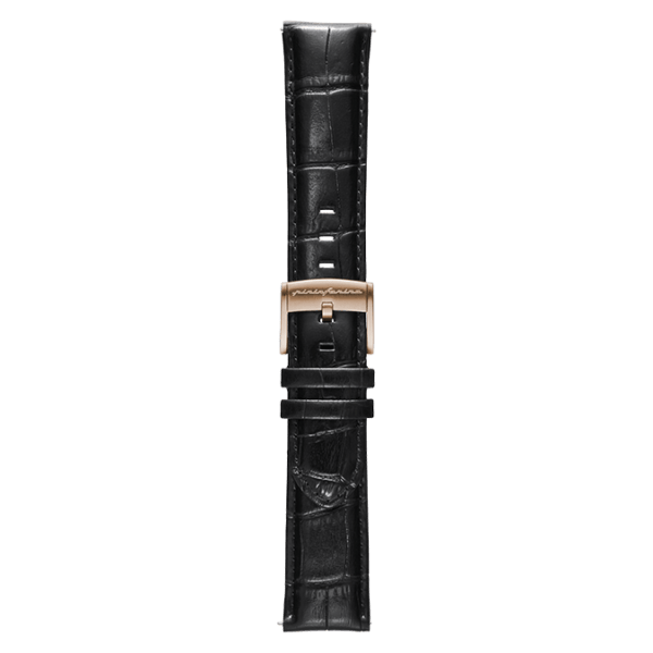 Pininfarina Genuine Italian Leather 22mm Dress Watch Strap – Black - Rose Gold Buckle -