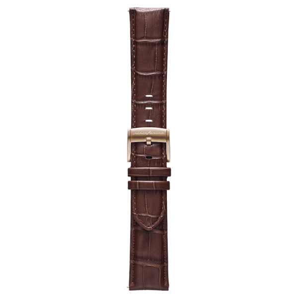 Pininfarina Genuine Italian Leather 22mm Dress Watch Strap – Dark Brown - Rose Gold Buckle -