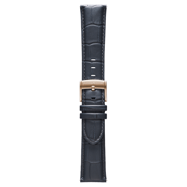 Pininfarina Genuine Italian Leather 22mm Dress Watch Strap – Dark Grey - Rose Gold Buckle -